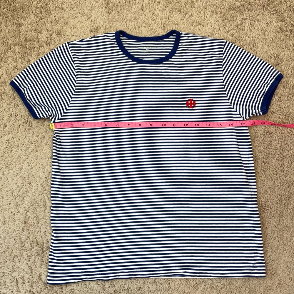 Tory Burch Sport Women's Blue Striped Cotton-Jersey Short Sleeve T-Shirt Medium - Picture 9 of 15